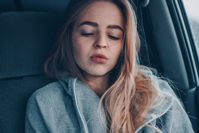 Beautiful woman in car