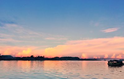 Scenic view of lake against sky during sunset