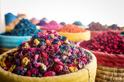 Colorful dried flowers in basket