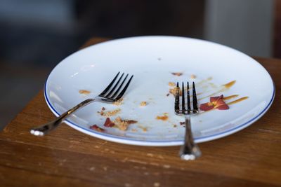 Close-up of cake in plate on table