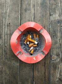 High angle view of cigarette on table