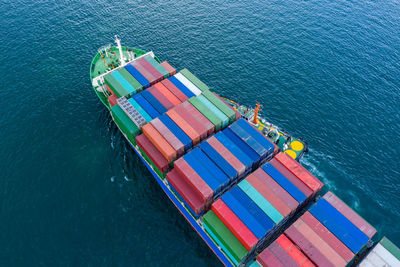 High angle view of commercial dock by sea