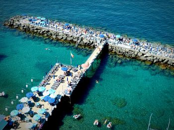 High angle view of people on beach