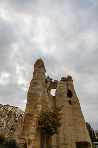 Low angle view of old building against cloudy sky