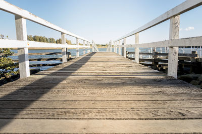 Footbridge against clear sky