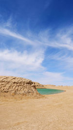 Scenic view of beach against blue sky