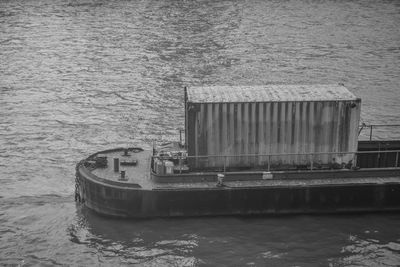 High angle view of boat against sea