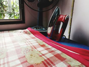 High angle view of window on table at home