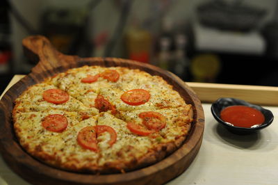 Close-up of pizza on table