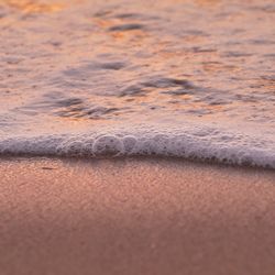 Close-up of sand at beach during sunset