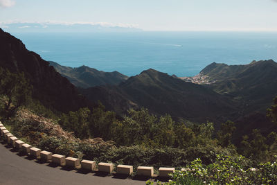 High angle view of mountains against sky