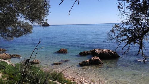 Scenic view of sea against clear sky