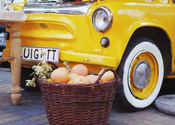 Close-up of yellow basket