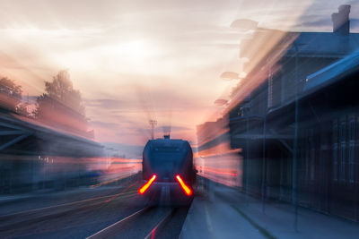 Light trails on train at night