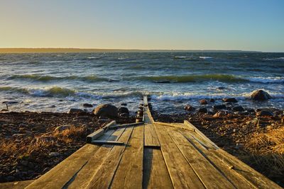 Scenic view of sea against clear sky