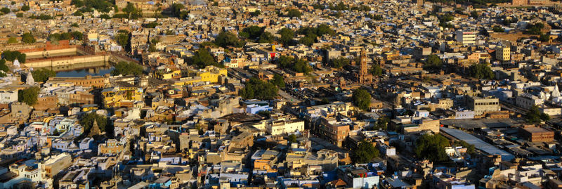 High angle view of buildings in city