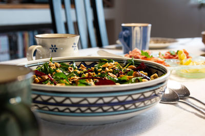 Close-up of meal served on table