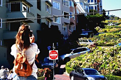 Woman standing in city