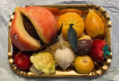 High angle view of fruits on table
