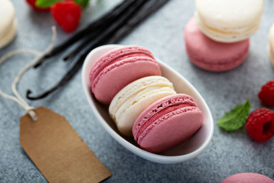 Close-up of macaroons on table