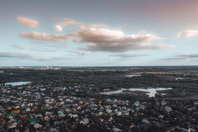 High angle view of townscape against sky