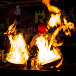 Close-up of food at night