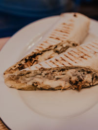 Close-up of food in plate on table