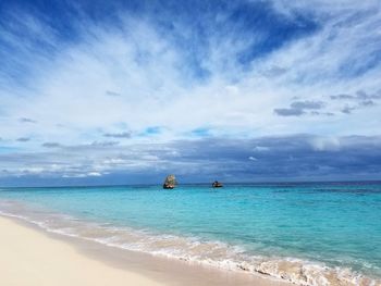 Scenic view of sea against cloudy sky