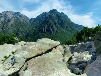 Scenic view of rocky mountains against sky