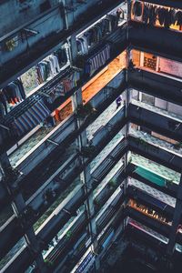 High angle view of residential building at night