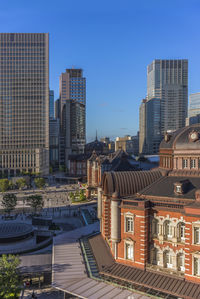 High angle view of the marunouchi side of tokyo railway station in the chiyoda city, tokyo, japan.