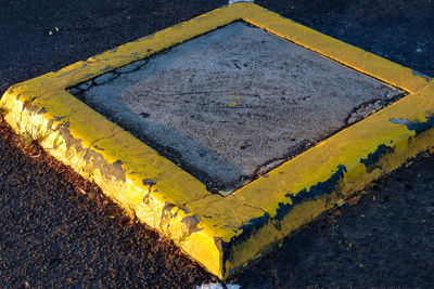 High angle view of traffic island