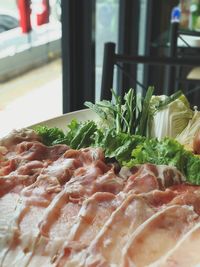 Close-up of food served on table