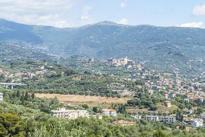 High angle view of townscape against sky