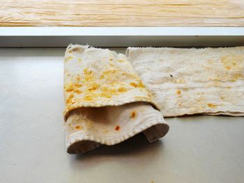 High angle view of bread on table