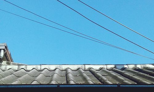 Low angle view of roof against clear blue sky