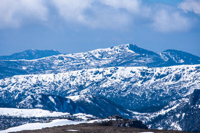 Scenic view of snowcapped mountains against sky