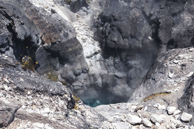 High angle view of water flowing through rocks