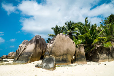 Beautiful rocks on tropical beach. travel concept. tropical beach source d'argent at seychelles