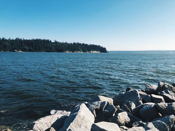 Scenic view of sea against clear sky