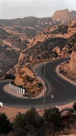 High angle view of road by mountains