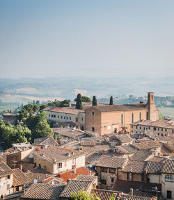 High angle view of buildings in city