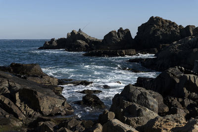 Scenic view of sea against clear sky