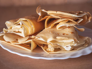 High angle view of dessert in plate on table