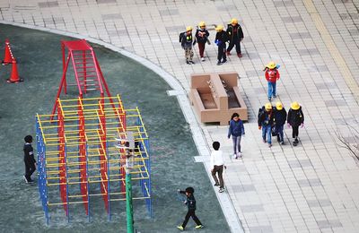 High angle view of children at playground