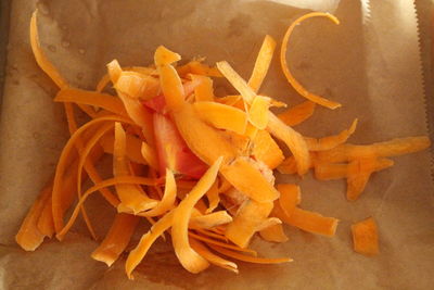 High angle view of carrots on table