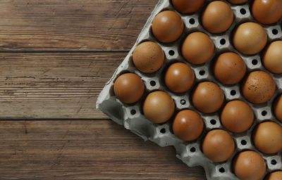 High angle view of eggs on table