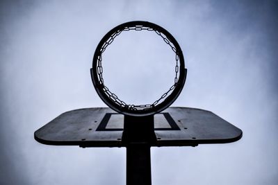 Low angle view of basketball hoop against sky