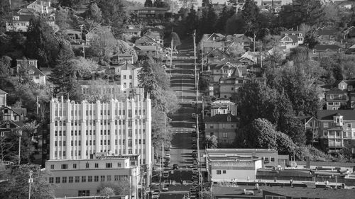 High angle view of buildings in city