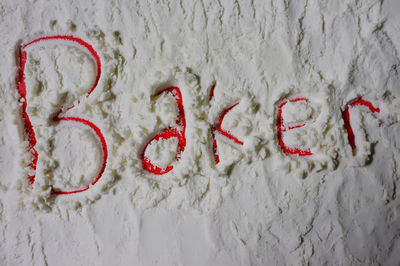 Close-up of text on wheat flour